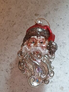 Pottery Barn Santa Ornament in Red and Silver